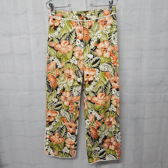 Island Republic Green Orange Floral Topical Beach Hawaiian Cropped Pants Size 2 - Picture 1 of 11